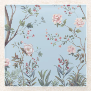 Blauw antiek bloempatroon glazen onderzetter