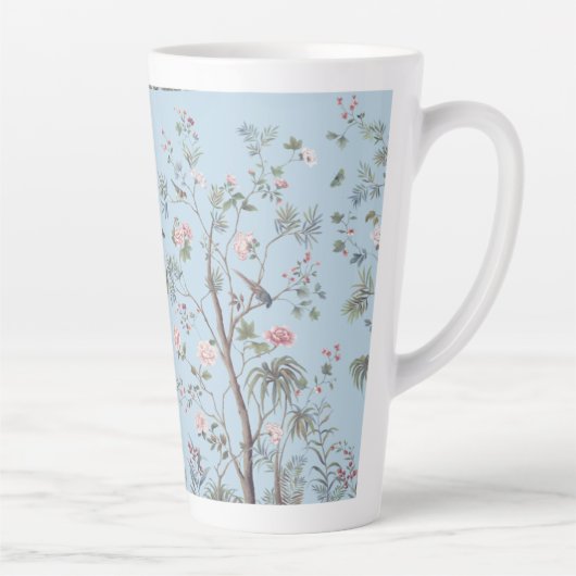 Blauw antiek bloempatroon latte mok (Rechts)