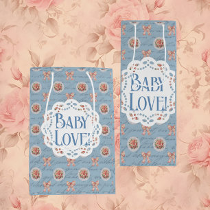Blauw Antiek Gepersonaliseerde Baby Love Gift Bags Medium Cadeauzakje
