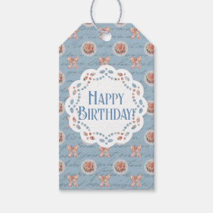 Blauw Antiek Gepersonaliseerde Happy Birthday Cadeaulabel