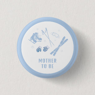 Blauw Après Bébé Ski Moeder Wordt Baby Shower Ronde Button 3,2 Cm