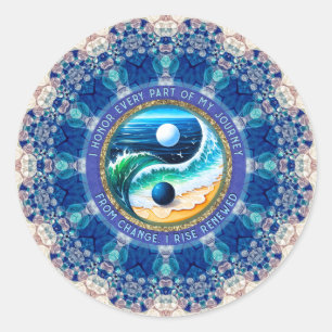 Blauw Aqua Balans Stijg Reis Bevestiging Ronde Sticker