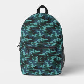 Blauw Aqua Camouflage Patroon Monogram Bedrukte Rugzak (Voorkant)