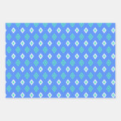 Blauw, Aqua en Mint Tribal Diamond Ikat Pattern Inpakpapier Vel (Voorkant 3)