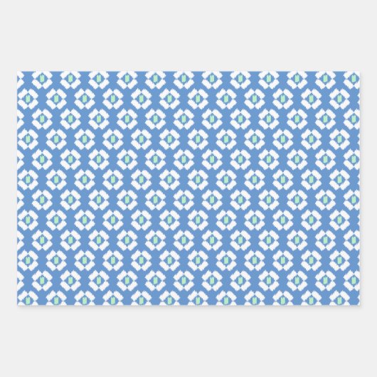 Blauw, Aqua en Mint Tribal Diamond Ikat Pattern Inpakpapier Vel (Voorkant 2)