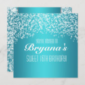 Blauw Aqua Feest Glitter Sparkle Uitnodiging (Voorkant / Achterkant)