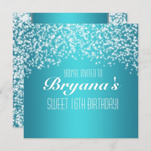 Blauw Aqua Feest Glitter Sparkle Uitnodiging (Voorkant / Achterkant)