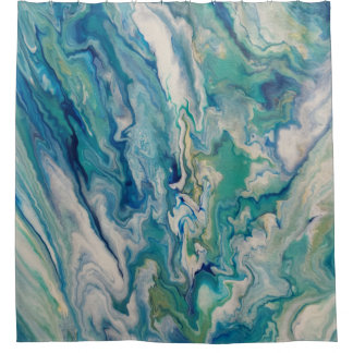 Blauw, aqua, geel modern abstract douchegordijn