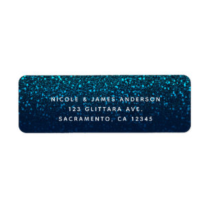 Blauw Aqua Marine Glitter Glans Modern Feestje Etiket