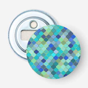 Blauw Aqua Marokkaans Mozaïek Button Flesopener