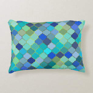 Blauw Aqua Marokkaans Mozaïekpatroon Accent Kussen
