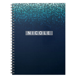 Blauw Aqua Navy Glitter Sparkle Modern Girly Glam Notitieboek