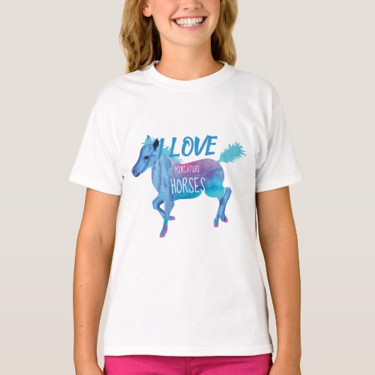Blauw, Aqua, Roze Galloping Miniatuur Paard T-shirt (Voorkant)