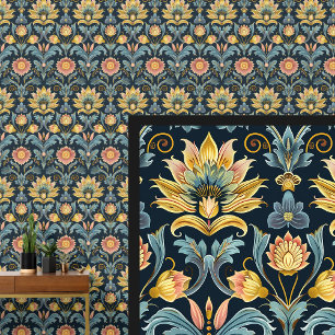 Blauw Aqua Roze Goud Bruin Art Nouveau Behang