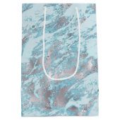Blauw Aqua Zilver Marmer Medium Cadeauzakje (Achterkant)