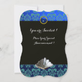 BLAUW AQUAMARINE DAMASK BEACH WEDDING MONOGRAM KAART (Achterkant)