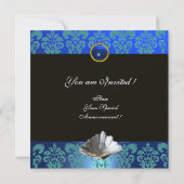 BLAUW AQUAMARINE DAMASK BEACH WEDDING MONOGRAM KAART (Achterkant)