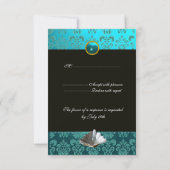 BLAUW AQUAMARINE DAMASK BEACH WEDDING RSVP (Achterkant)