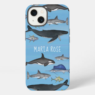 Blauw Aquarel Aangepaste Gepersonaliseerde Zeevaar iPhone 13 Hoesje