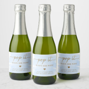 Blauw Aquarel Baby shower Favor Mousserende Wijn Sparkling Wijnetiket