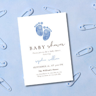 Blauw Aquarel Baby Voetafdrukken Baby Shower Uitno Kaart