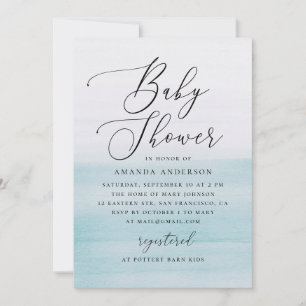 Blauw Aquarel Babyfeest Elegante Kust Kaart