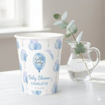 Blauw Aquarel Ballon Bloem Jongen Baby Shower 
