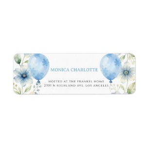 Blauw Aquarel Ballon Bloem Jongen Retouradres Etiket