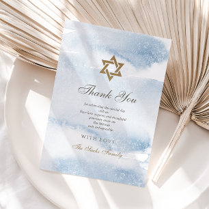 Blauw Aquarel Bar Mitzvah Dankkaart Bedankkaart