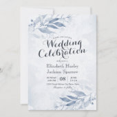 Blauw Aquarel Bladeren Bloemen Botanische Bruiloft Kaart (Voorkant)