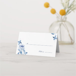 Blauw Aquarel Bloem Bruiloft Tafel Plaatskaart