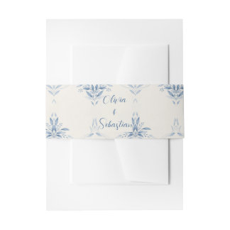 Blauw Aquarel Bloem Bruiloft Uitnodiging Uitnodigingen Wikkel