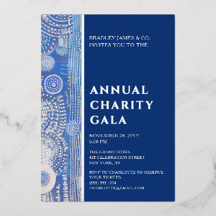 Blauw Aquarel Bloem Charity Event Gala Feest Folie Uitnodiging