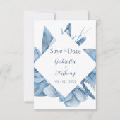 Blauw Aquarel Bloem Frame Save The Date (Voorkant)