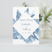 Blauw Aquarel Bloem Frame Save The Date (Staand voorkant)