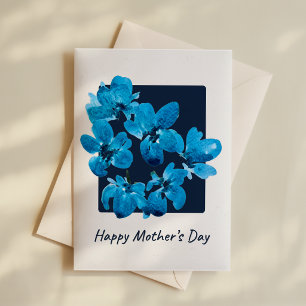 Blauw Aquarel Bloem Moederdag Kaart