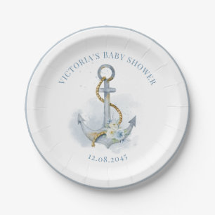 Blauw Aquarel Bloemanker Scheepvaart Baby Shower Papieren Bordje