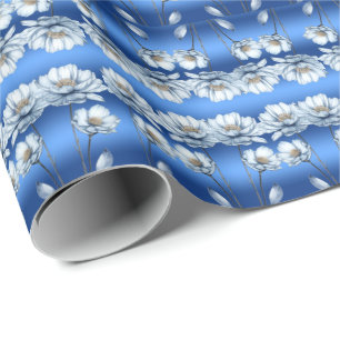 Blauw Aquarel Bloemen Inpakpapier