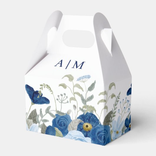 blauw aquarel bloemenbruiloft bedankdoosjes (Voorkant Zijde)