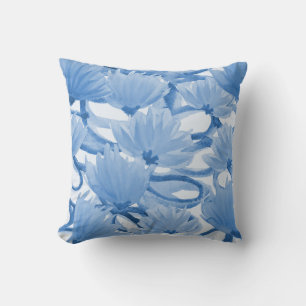 Blauw Aquarel Bloemendesign Kussen