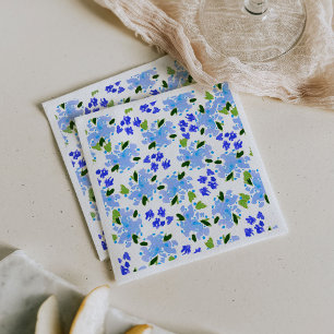 Blauw Aquarel Bloementuin Servet