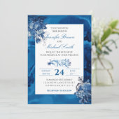 Blauw Aquarel Bloemige Elegante Trouw Kaart (Staand voorkant)