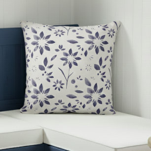 Blauw Aquarel Bloemmotief Kussen