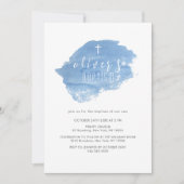 Blauw Aquarel Blush Kruis Doop Doping Kaart (Voorkant)