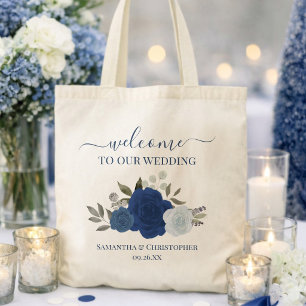 Blauw Aquarel Boho Rozen Elegante Trouw Welkom Tote Bag
