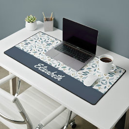 Blauw Aquarel Botanisch Patroon Aangepaste Naam Bureaumat