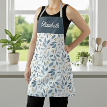Blauw Aquarel Botanisch Patroon Aangepaste Naam