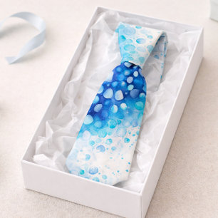 Blauw Aquarel Bubbelpatroon Modern Oceaan Stropdas
