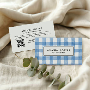 Blauw Aquarel Buffalo Geruit QR CODE FLANEL Visitekaartje