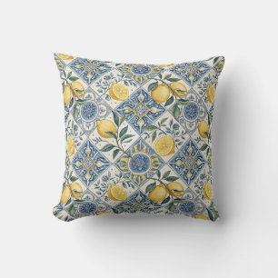 Blauw Aquarel Citroen Kussen